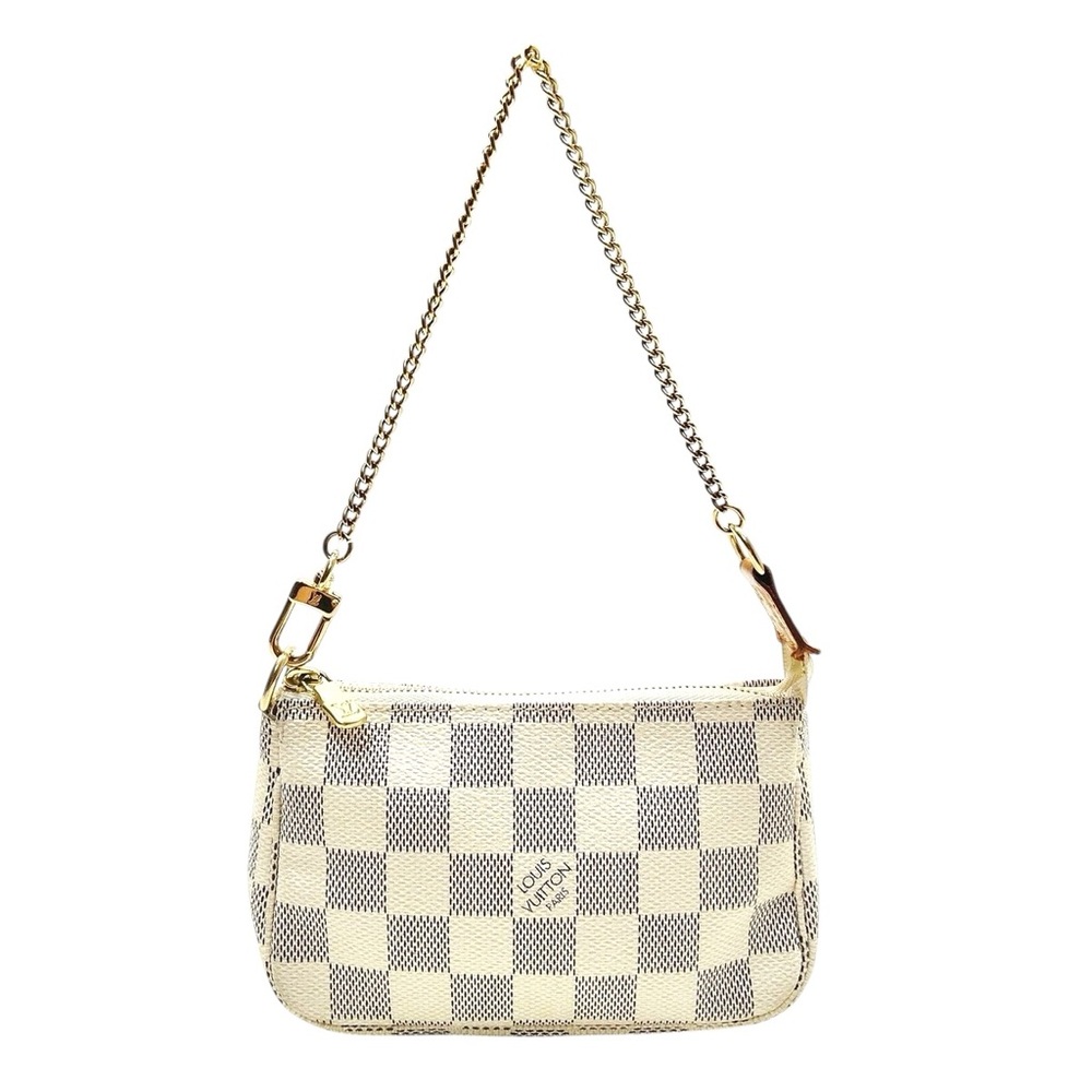 EUC Louis Vuitton LV Damier Azur Pochette Wristlet with Original Gold Chain